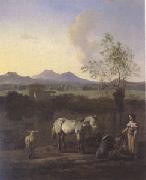 Karel Dujardin The Pasture Horses Cows and Sheep in a Meadow with Trees (mk05) Sweden oil painting artist
